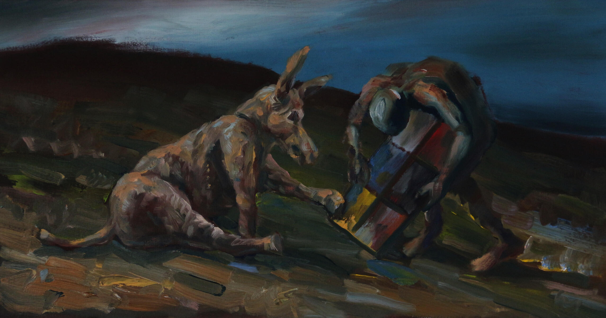 Donkey Days: Painting Lessons, oil on board, 40 x 22cm, 2020