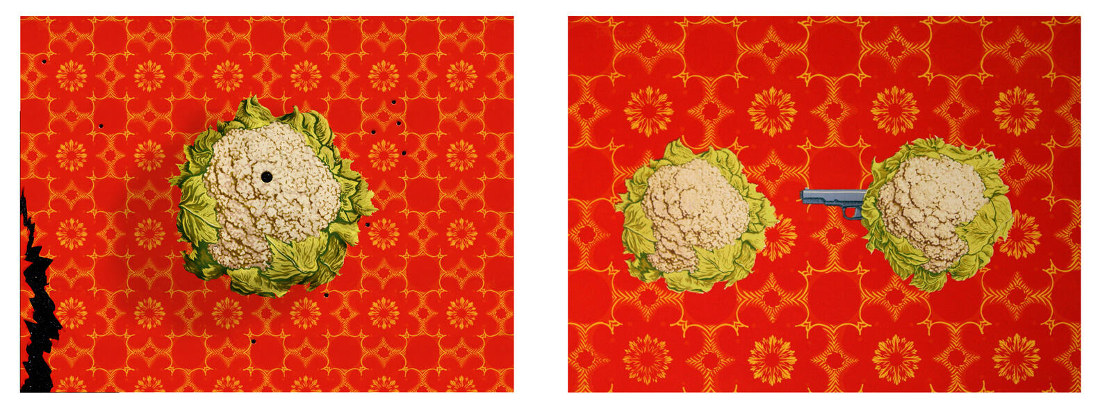 Small Gestures, left panel digital print, right panel linocut, each panel 56x76cm, 2013
