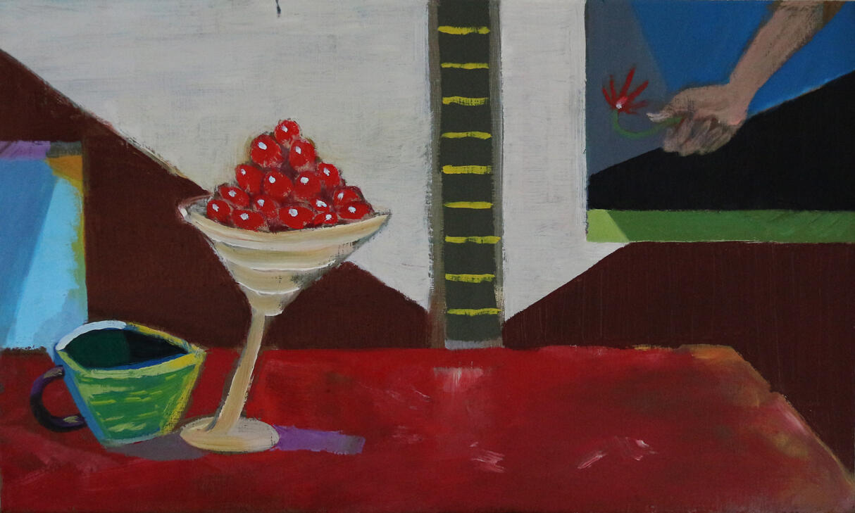 Cherries and Flame, oil on board, 40x28cm, 2015