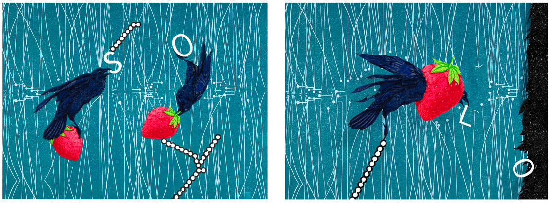 Solo, left panel linocut, right panel digital print, each panel 56x76cm, 2013