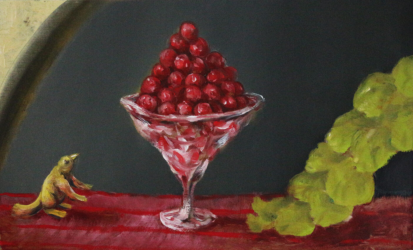 Cherries and Grape Vine, oil on board, 40x28cm, 2015