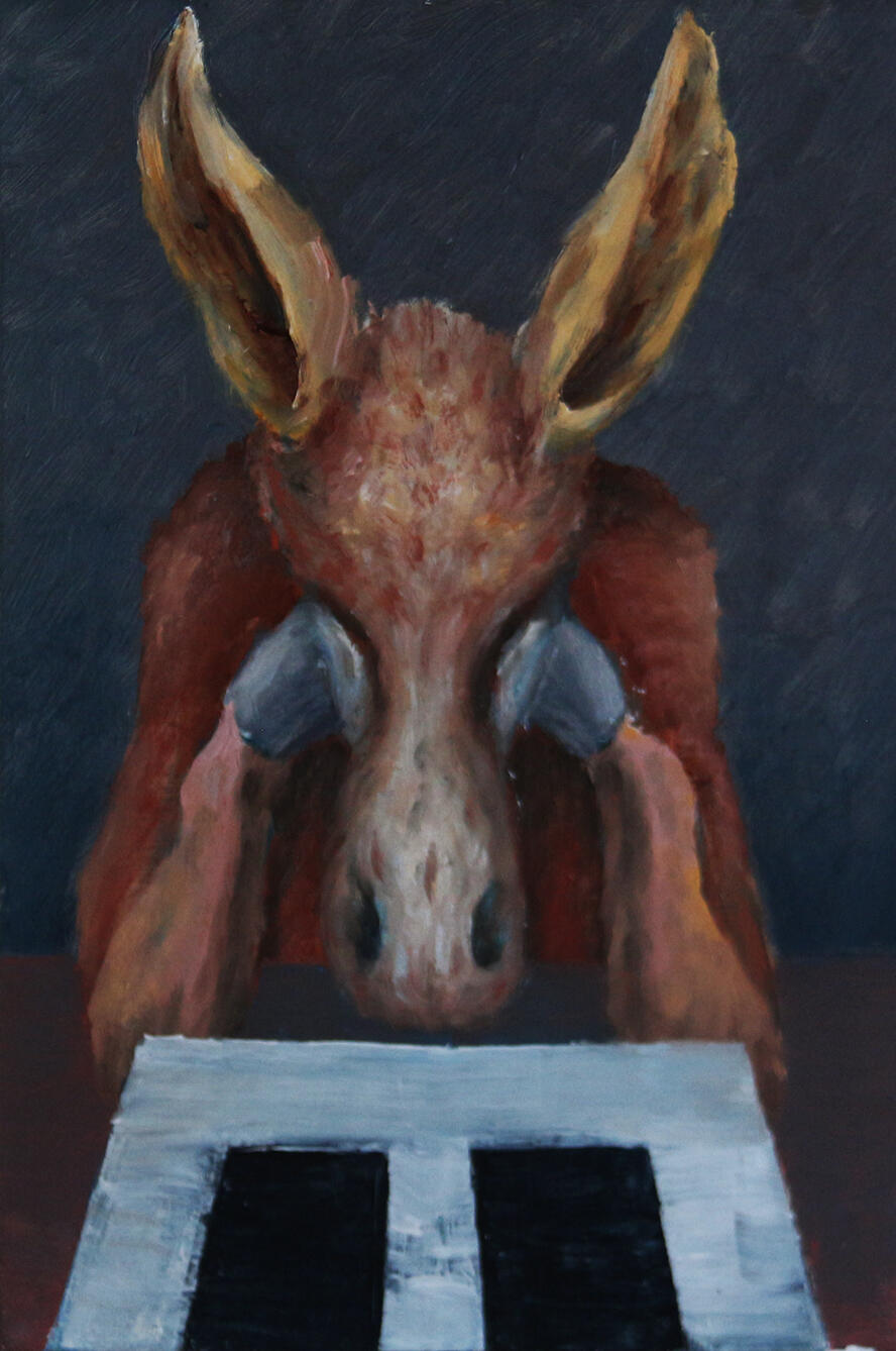 Donkety Days: Unseeing Double, oil on board, 22 x 16cm, 2020