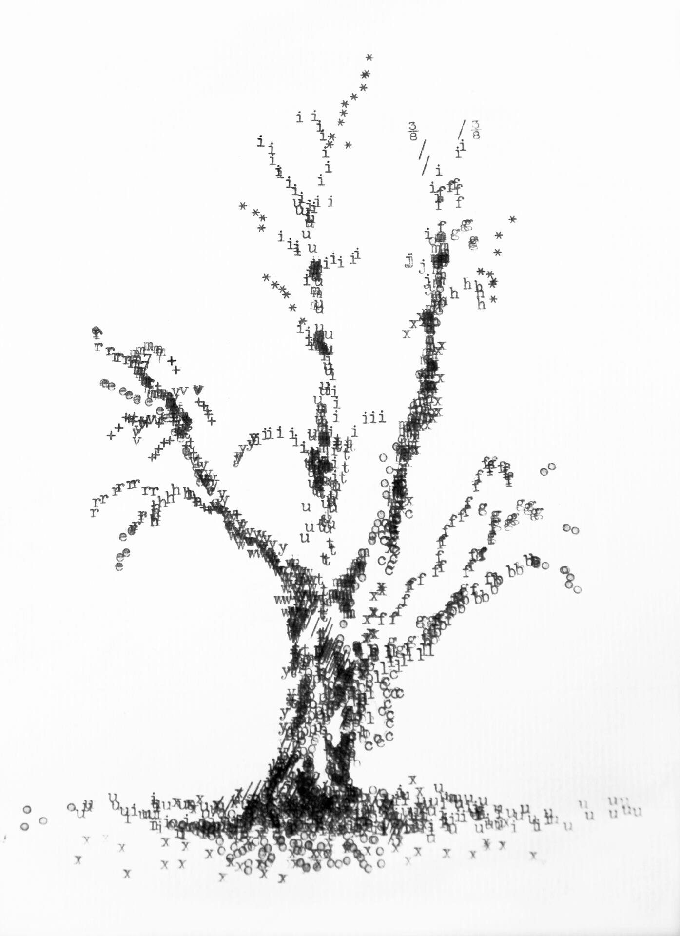 Roots Before Branches, type writter drawing, ink on paper, 18x12cm, 2016