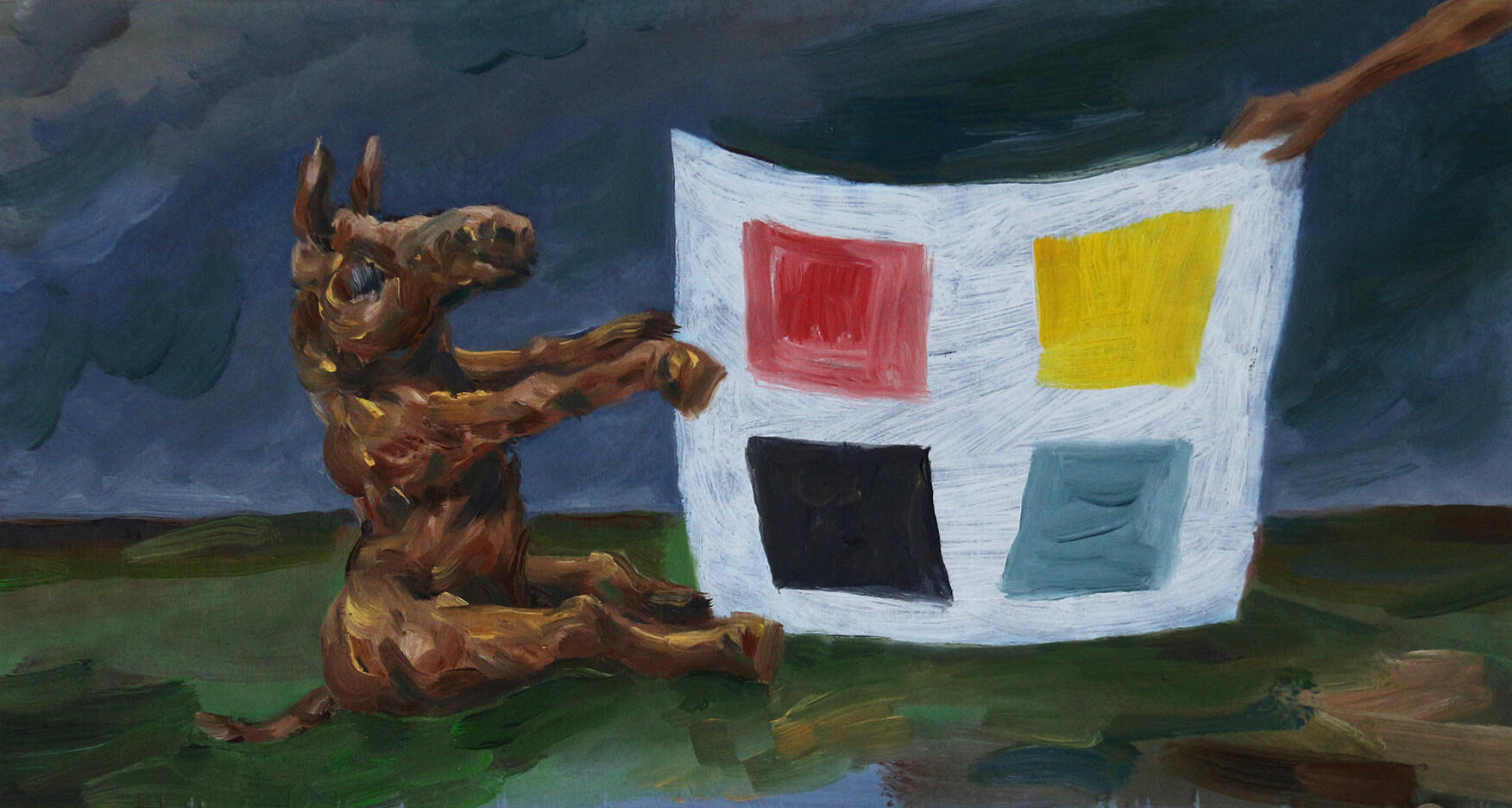Donkey Days: Primary, oil on board, 32x20cm, 2020