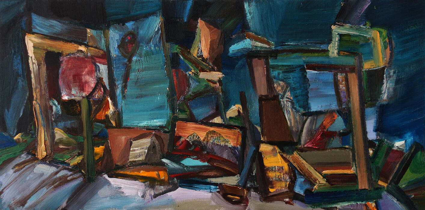 How to Spell Studio, oil on board, 54x26cm, 2023