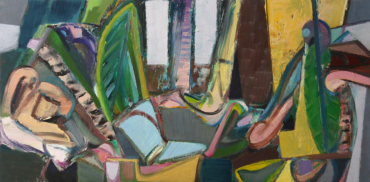 Music Room, oil on board, 56x26cm, 2023
