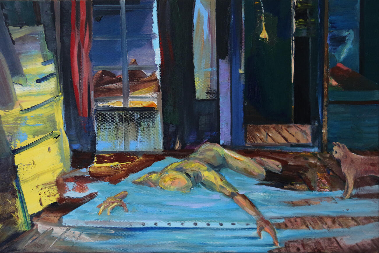 Studio Viewing, oil on linen, 60 x 40cm, 2017