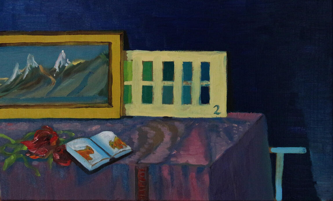 Two, oil on board, 40 x 28cm, 2017