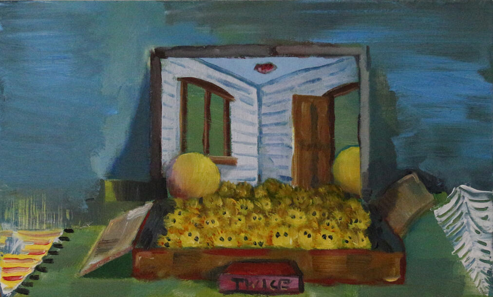 Twice, oil on board, 40 x 28cm, 2017