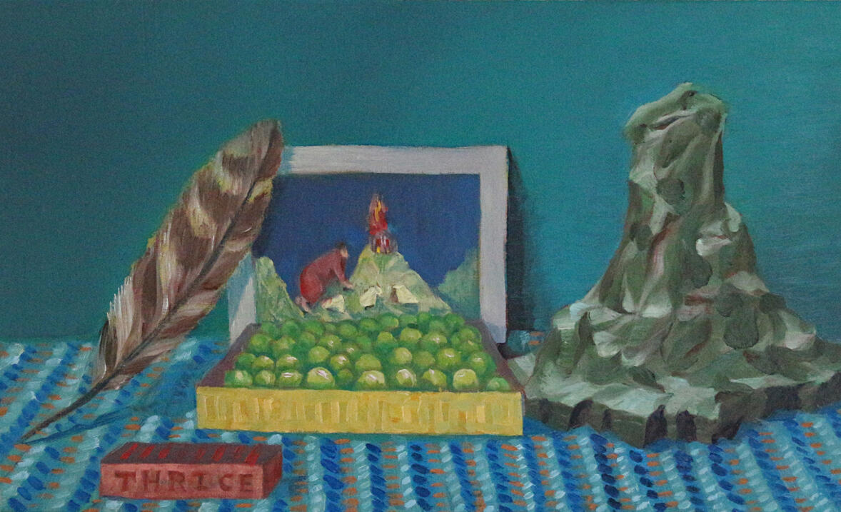 Twice, oil on board, 40 x 28cm, 2017