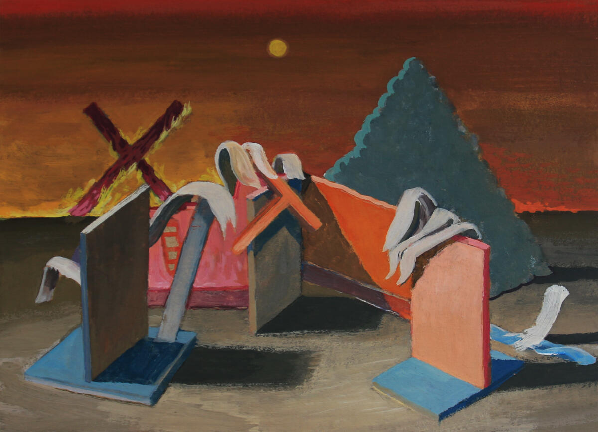 X on Fire, gouache on card, 29 x 19cm, 2026